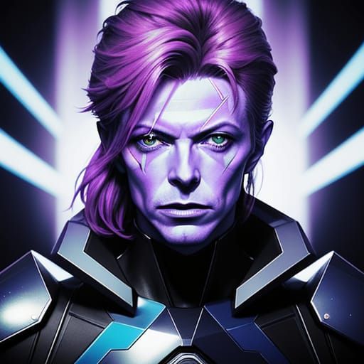 David Bowie Sci-Fi Portrait with Neon Lighting