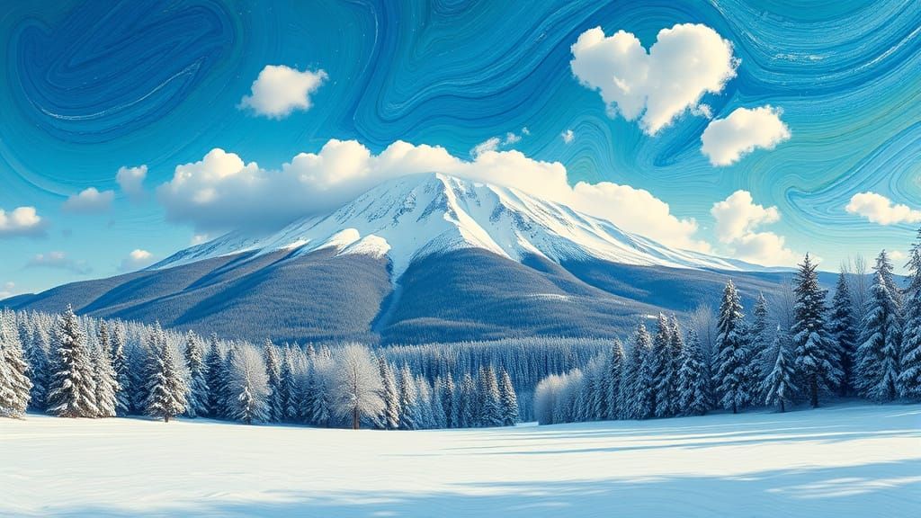 Snowy Mountain Landscape in Van Gogh Style