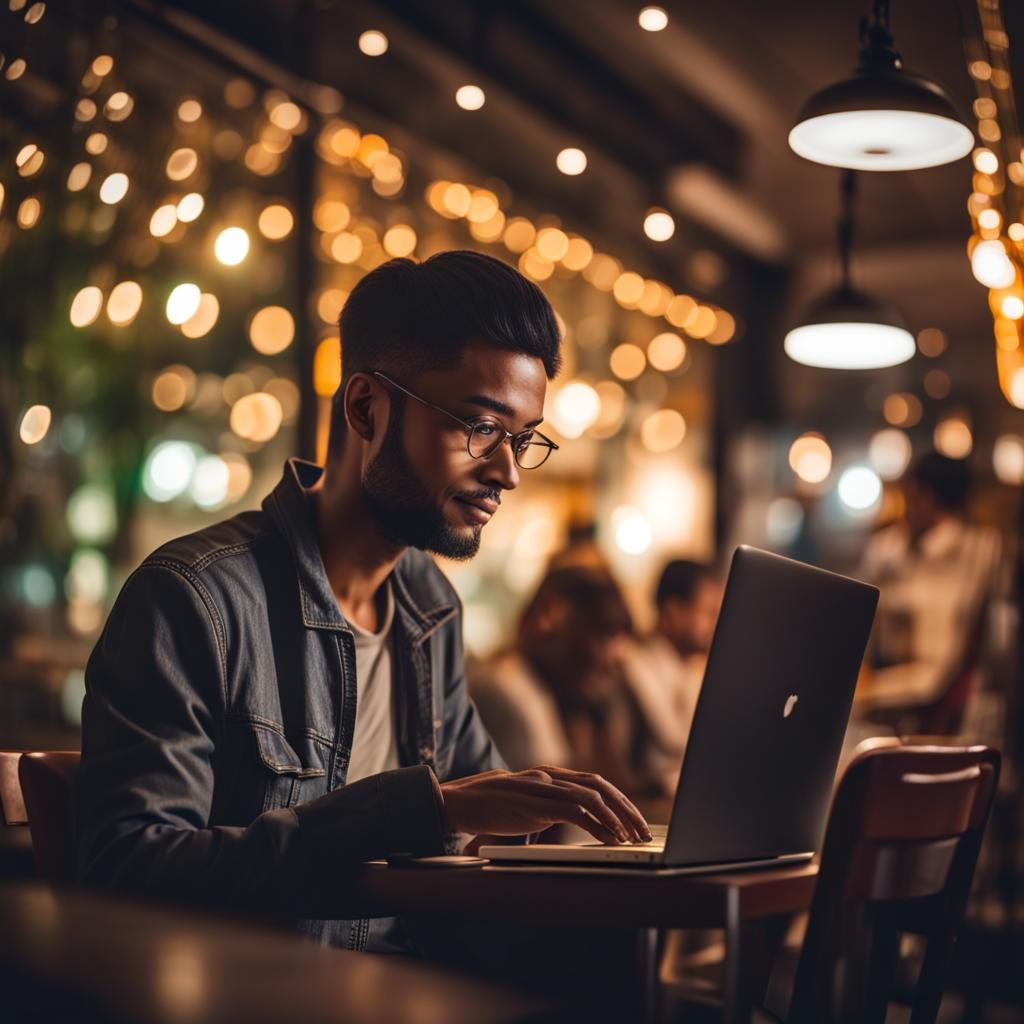 Man in Cafe: Professional Photography with Bokeh
