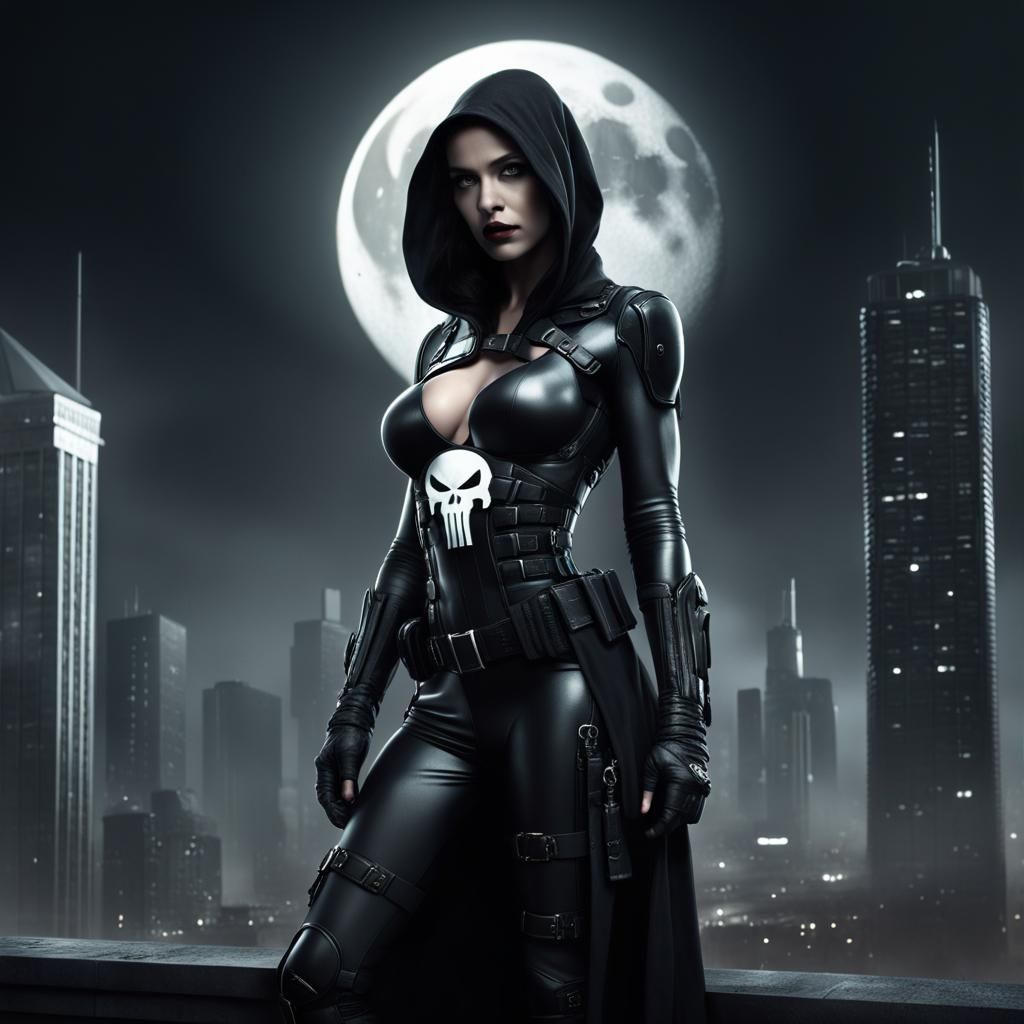 Sensual Gothic Warrior and Panther in Cyberpunk City