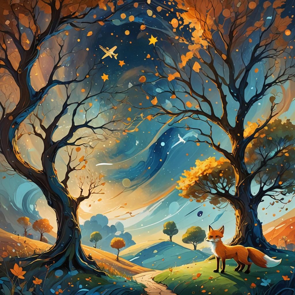 Little Prince and Fox in Whimsical Dreamscape