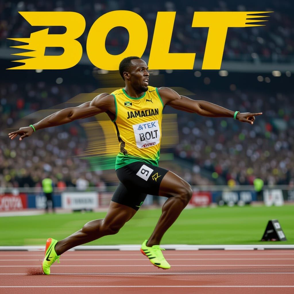 Usain Bolt Sprinting in Vibrant Sports Photography Style