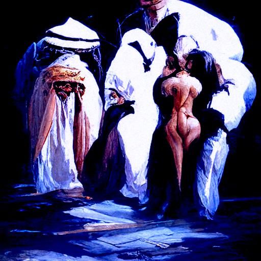 Harem Scene in Oil Painting Style