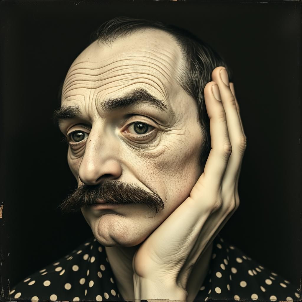 Unsettling Mustache Man in Avante Garde Bauhaus Style