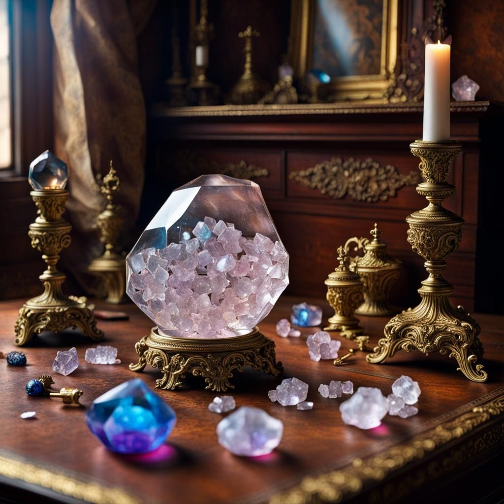 Magic Crystals on Desk in Rococo Style