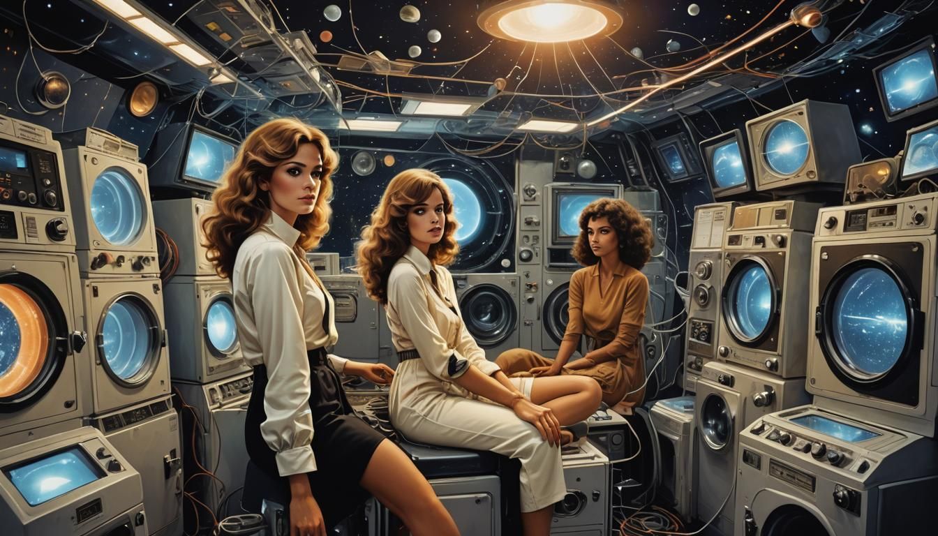 Retro Futuristic Girl in Surreal Cosmic Landscape