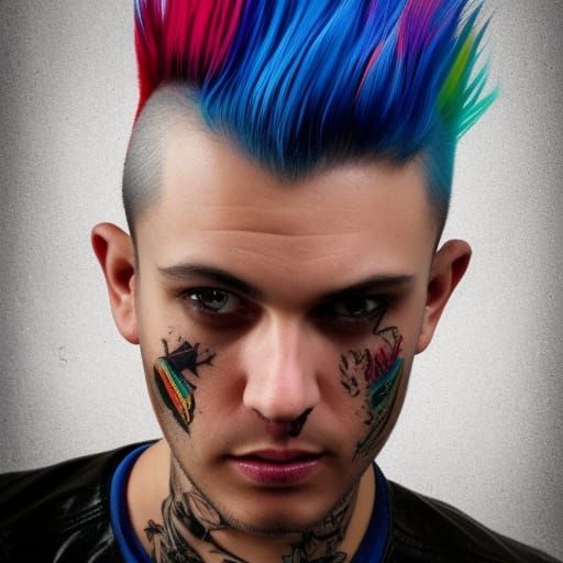Hyperrealistic Punk Rocker with Mohawk and Piercings
