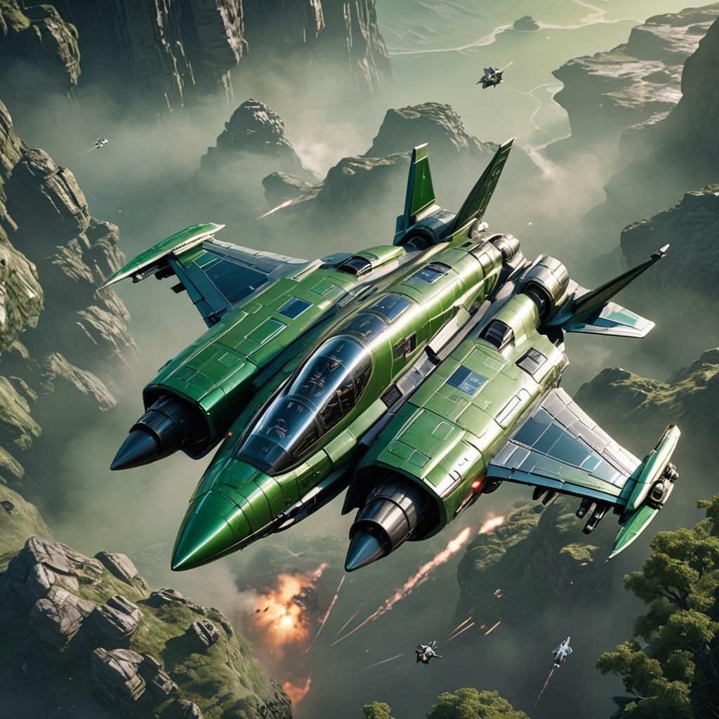 Futuristic Green Spaceship Fighter Jet in 3D