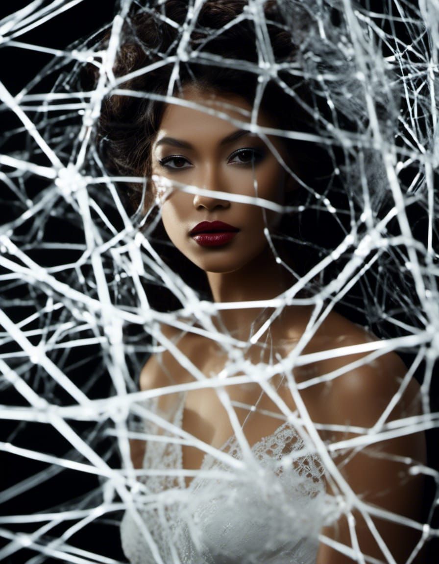 Woman in Spiderweb Dress: Digital Mixed Media Art