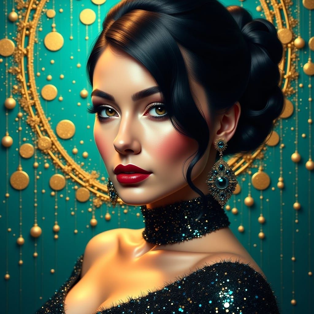 Festive Glam Metal Portrait in Christmas Wave Style