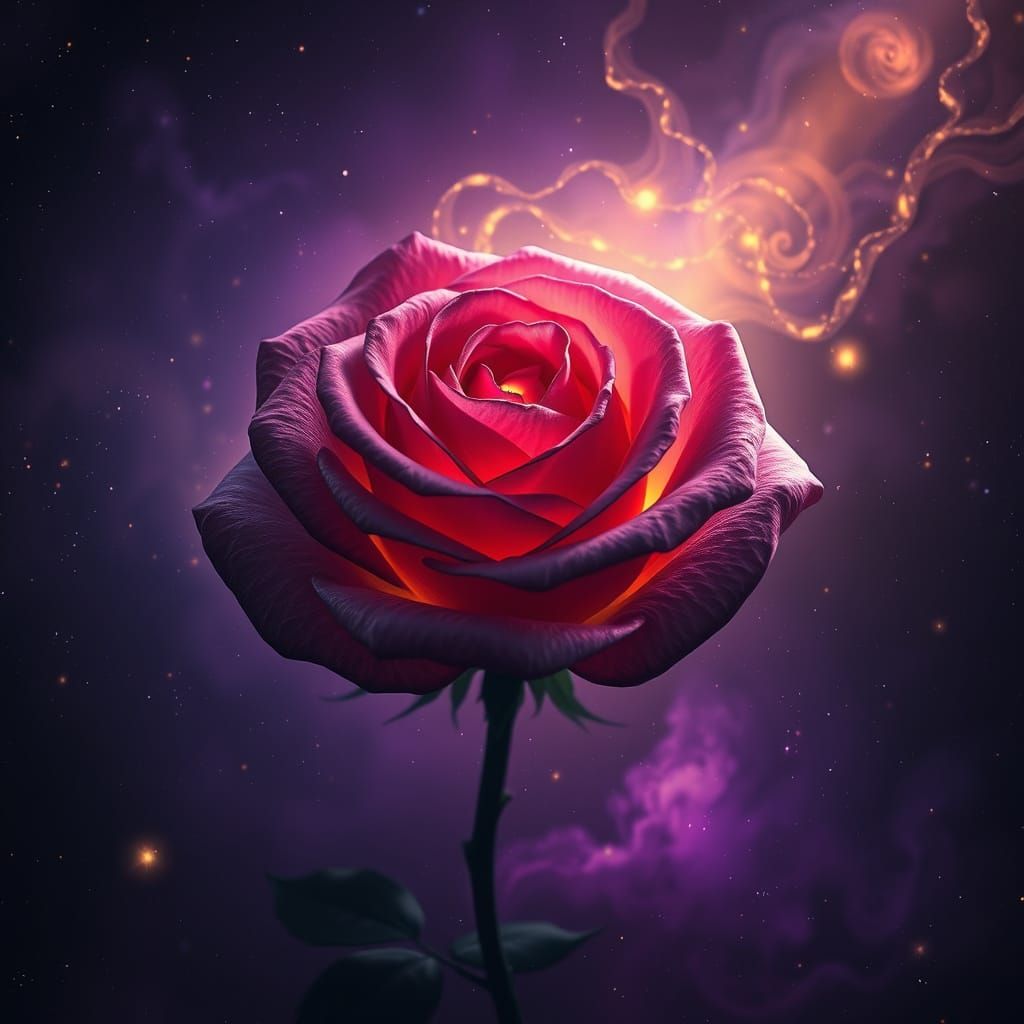 Majestic Rose Blooms in Dark Cosmic Galaxy