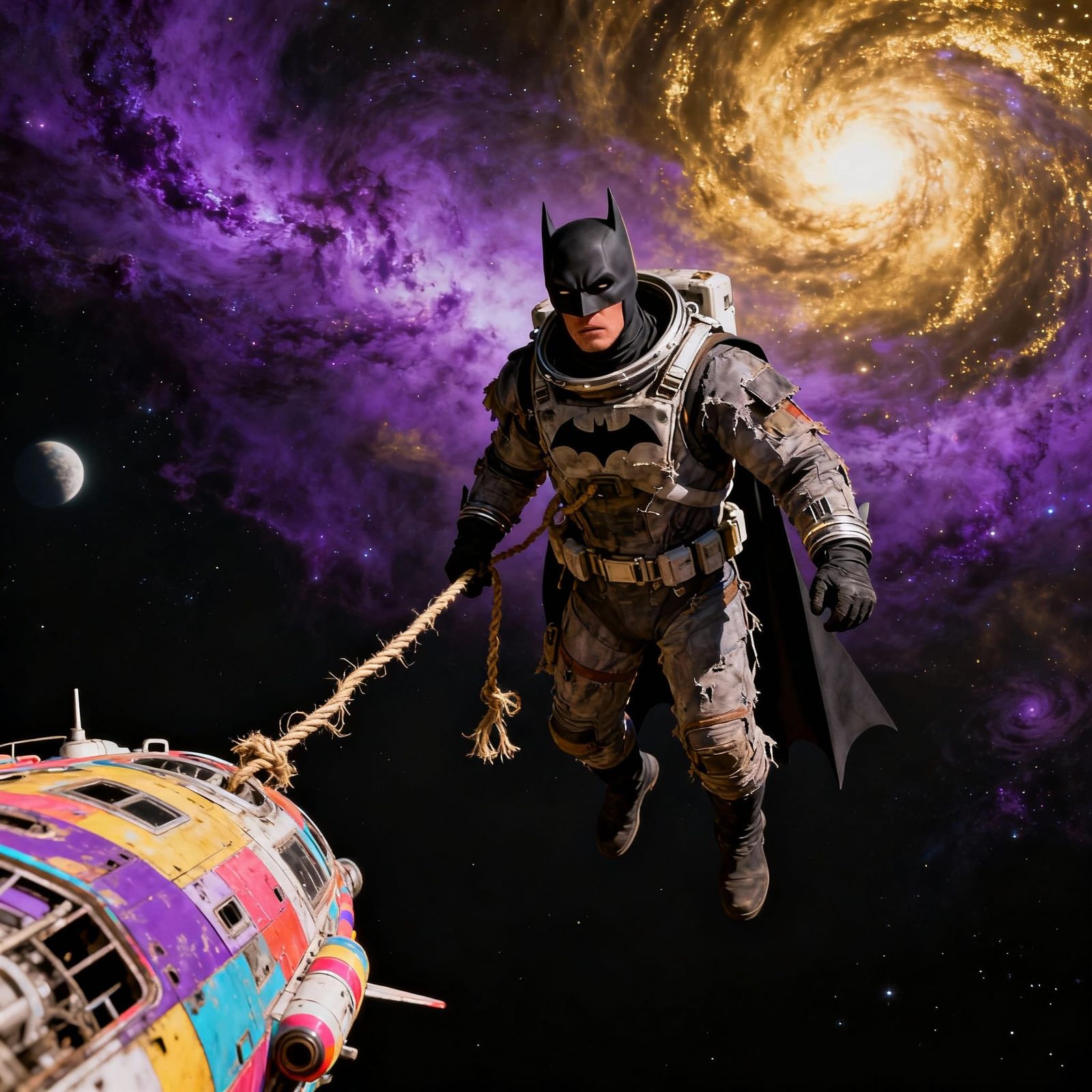 Batman Adrift in Space Near Candy Spaceship