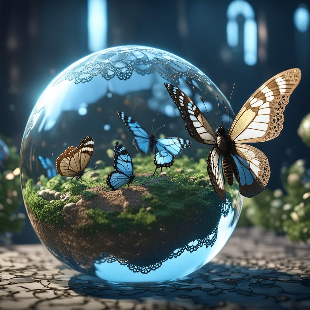Figures in Glass Orb: 3D Game Cinematic Scene