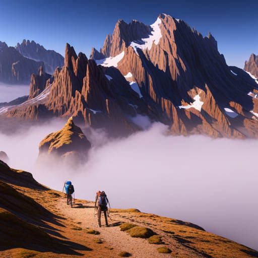 Mountain Hiking on a Sunny Day: Fantasy Concept Art