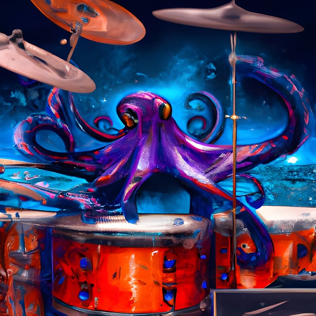 Cyberpunk Octopus Drummer Under the Sea