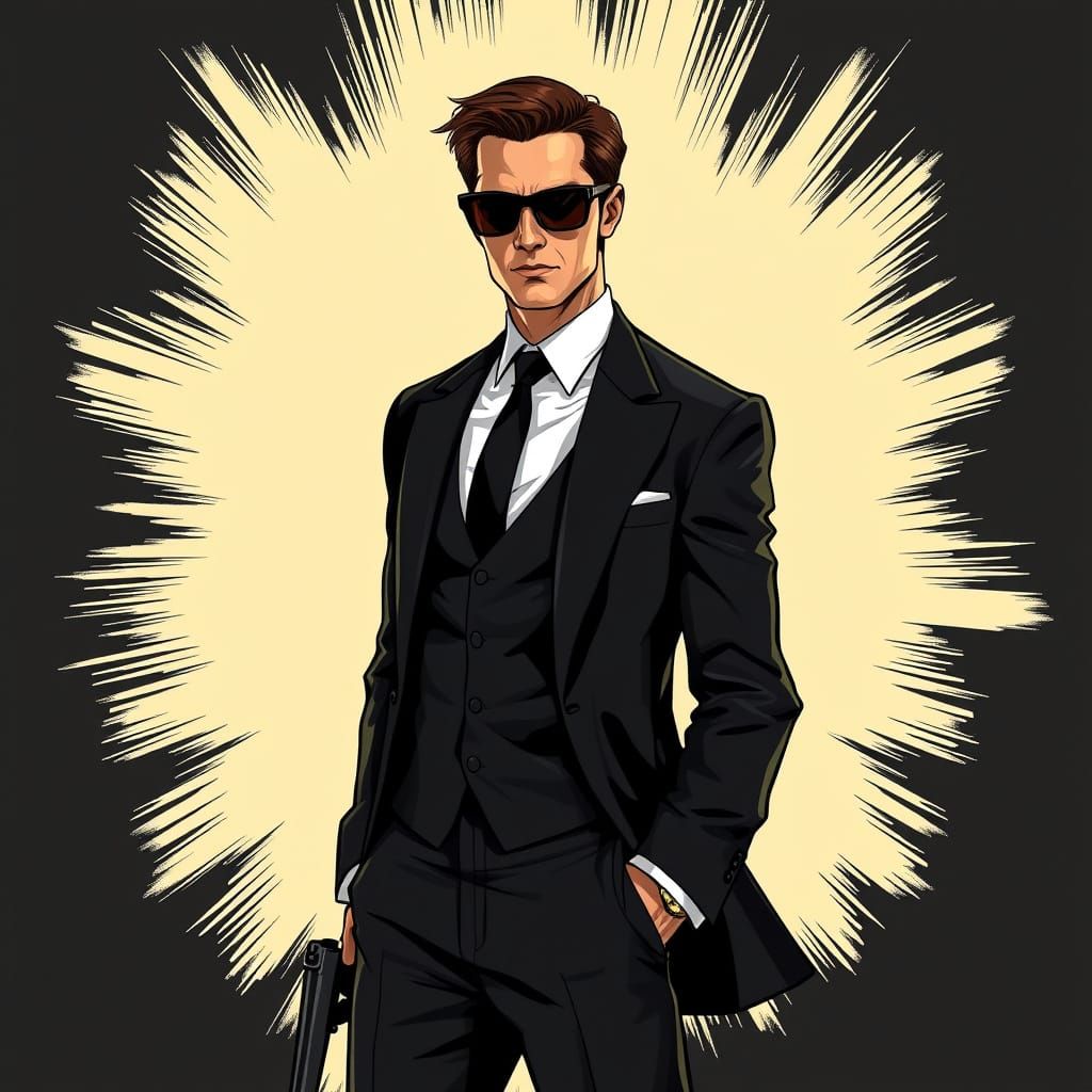 Sophisticated Agent in Classic Comic Book Style