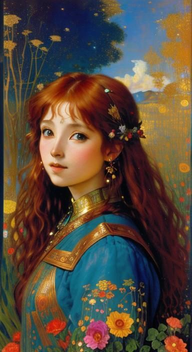 Coppery Haired Maiden in Blue Heaven: A Digital Portrait