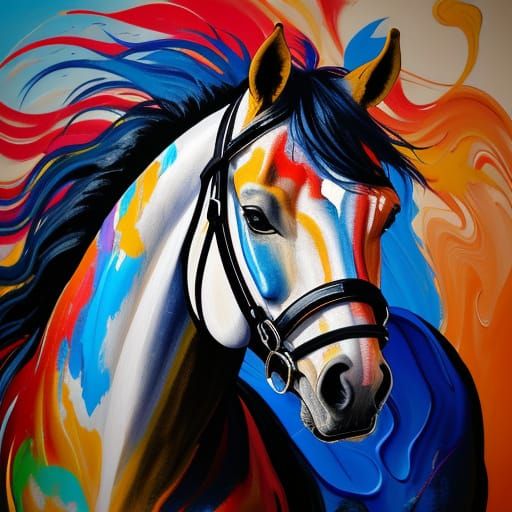 Abstract Expressionist Woman on Horseback in Vibrant Oil