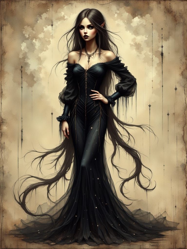 Elegant Gothic Witch in Art Nouveau Style