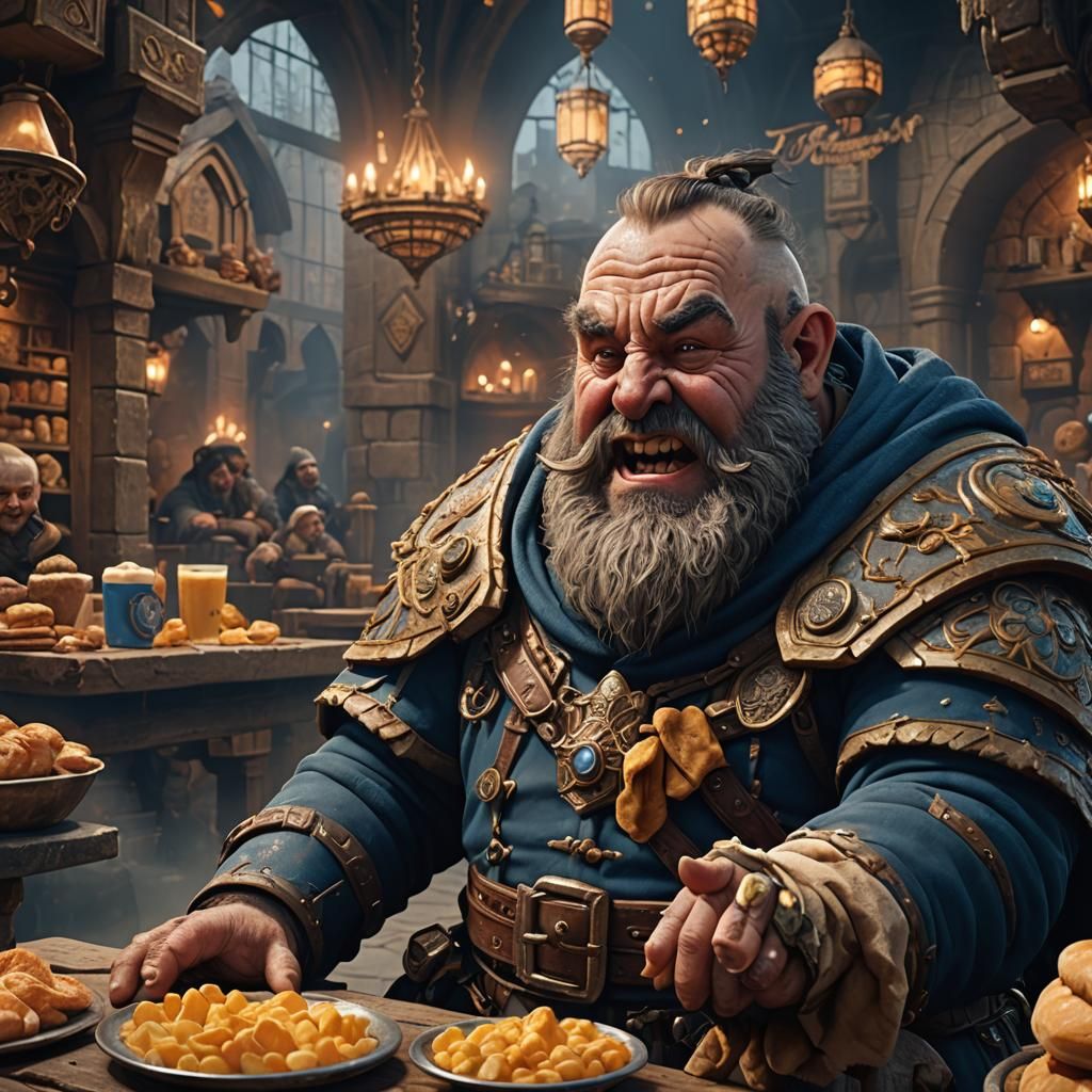 Crying Dwarf in Greggs: Detailed Matte Painting