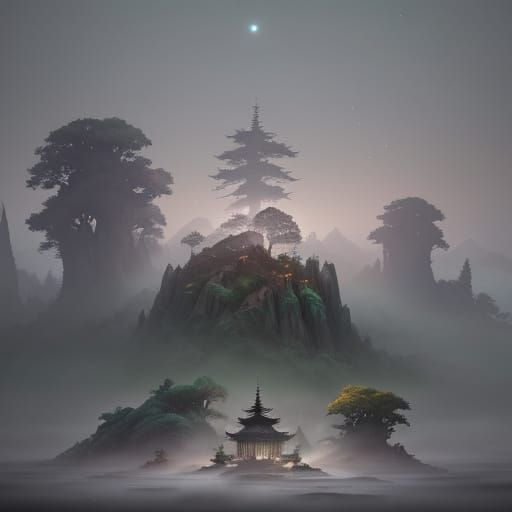 Moonlit Hillside Ascension in Vibrant Anime Style