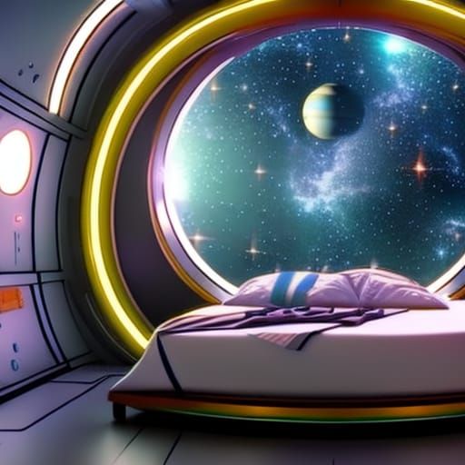Futuristic Spaceship Bedroom with Celestial View
