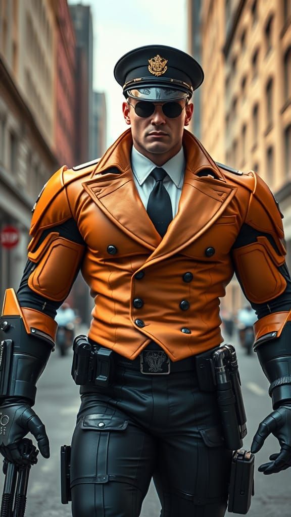 Cyborg Prince in Cyberpunk Noir Cityscape