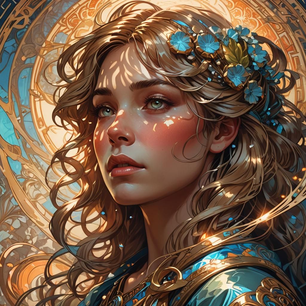 Hopeful Light Breaks Through: Art Nouveau Portrait