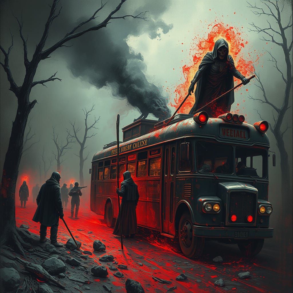Eerie Deathbus in Gothic Horror Style
