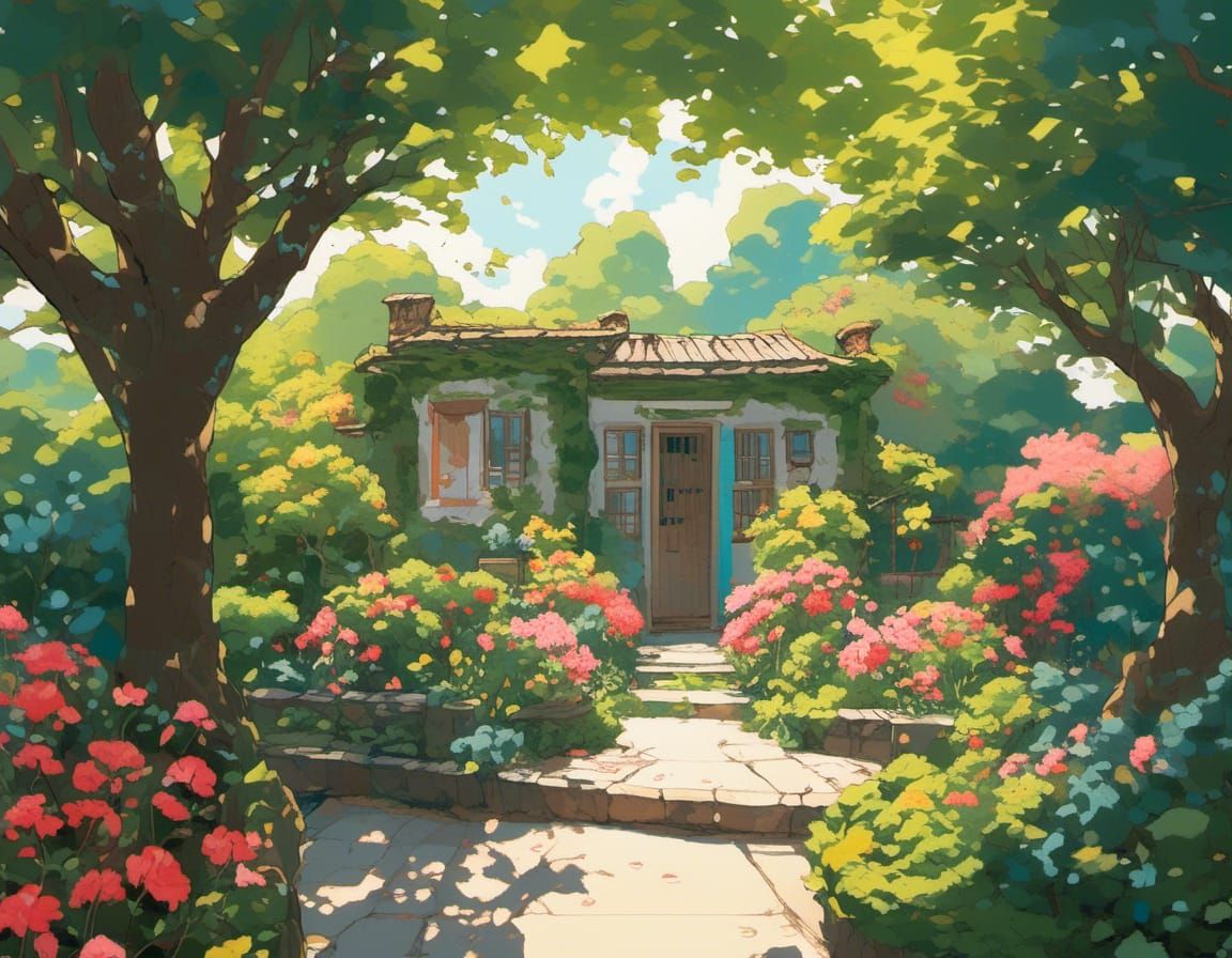 Colourful Garden Tea Party in Hyperrealistic Style