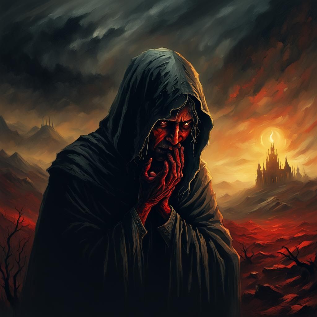 Eerie Figure Sheds Bloody Tears: Dark Fantasy Art