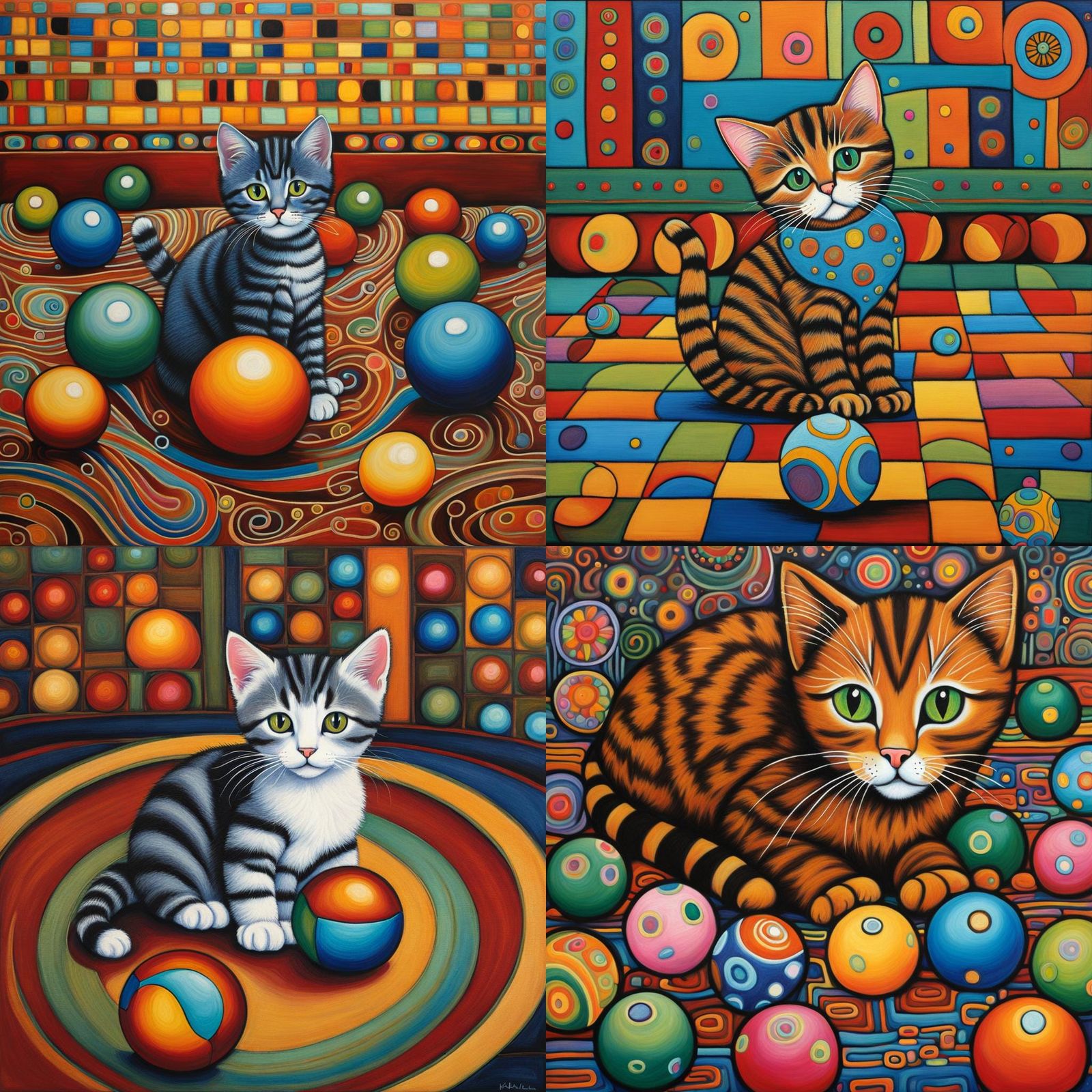 Folk Art Kitten's Indoor Carpet Bowls Game