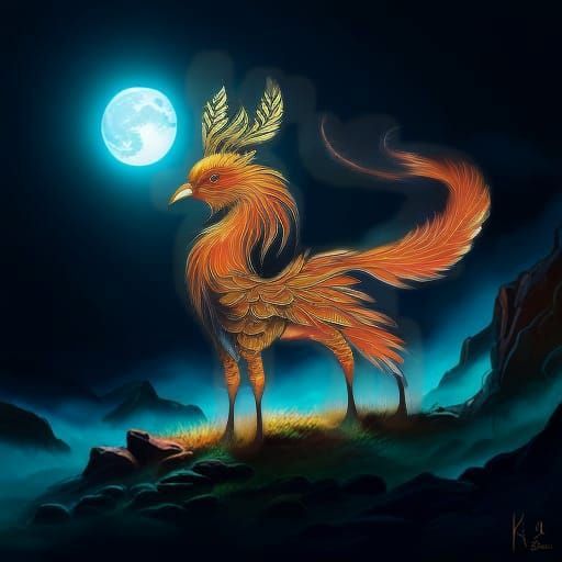 Fiery Phoenix: Mythical Bird in Realistic Style