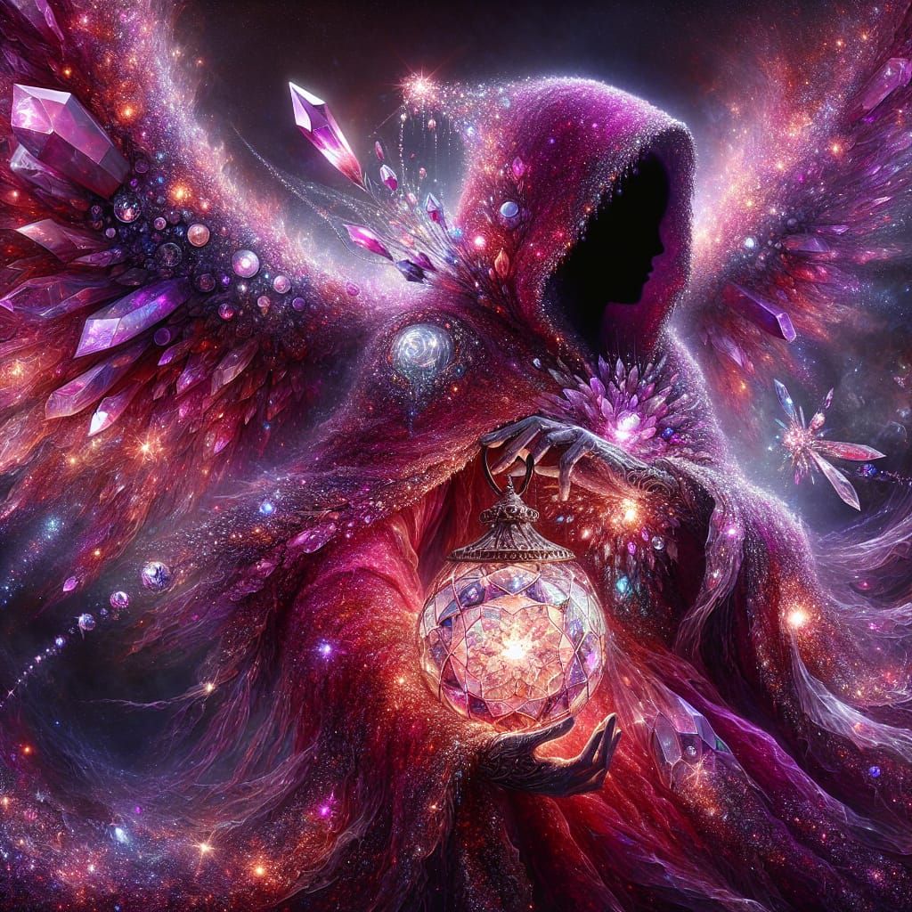 Crystalline Angel on Unicorn with Mosaic Lantern