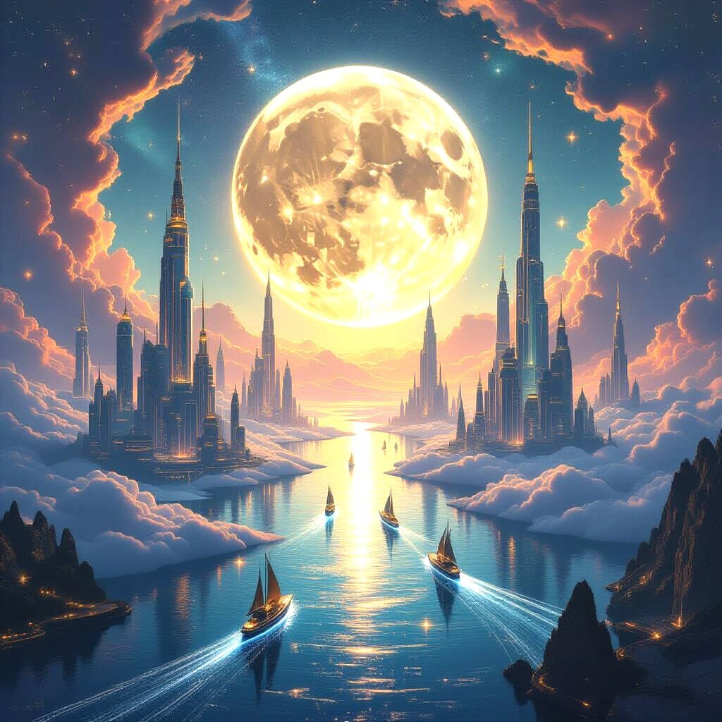 Floating Celestial Cities Above Starlight Ocean