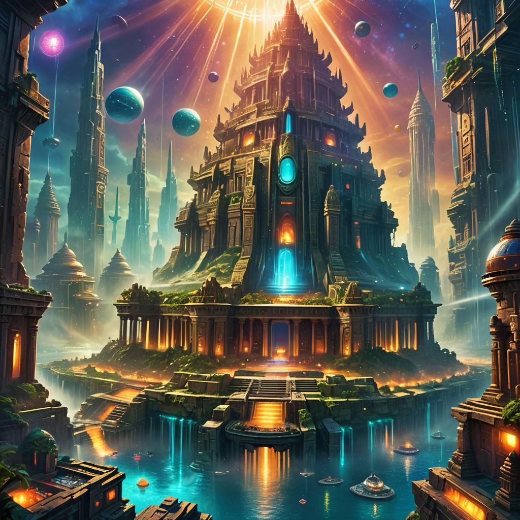 Futuristic Atlantis Cityscape: Sci-Fi Illustration