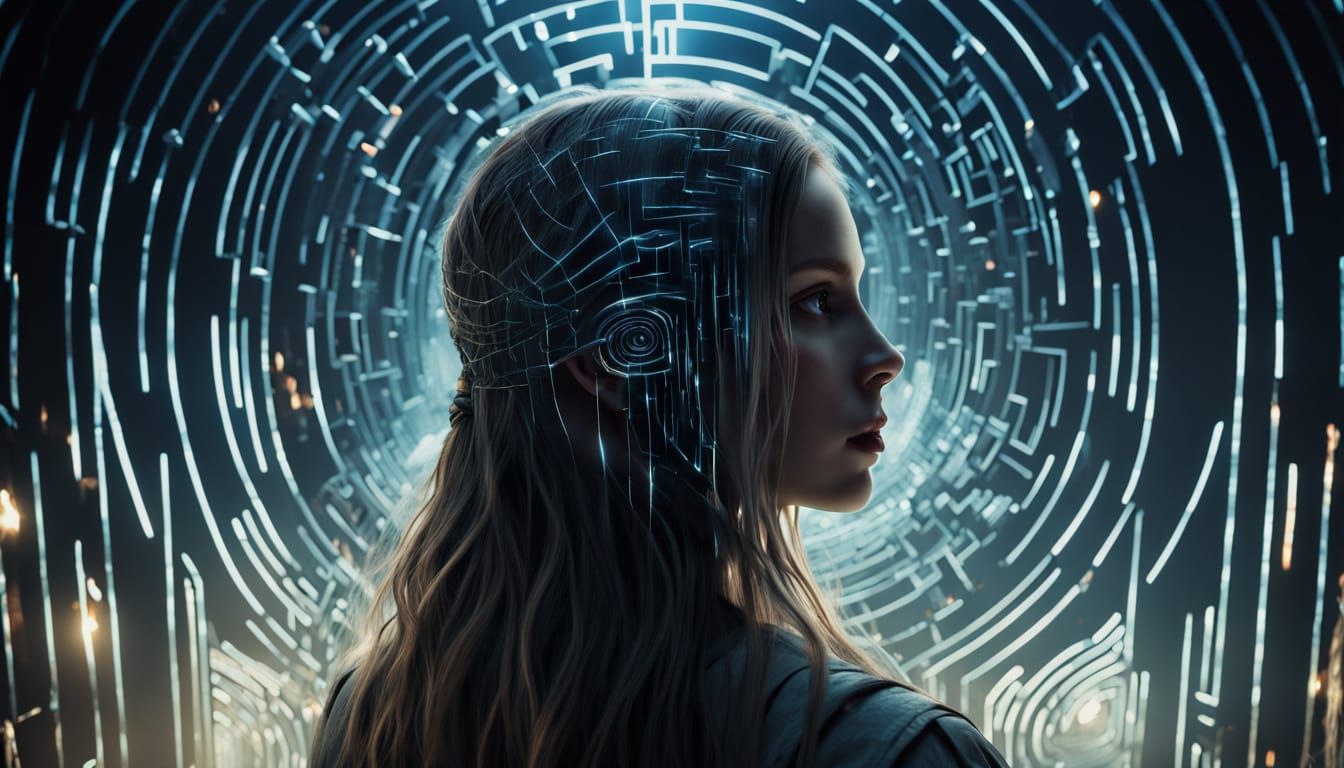 Ethereal Bio Art Goddess in a Labyrinth of Cracked Mirrors