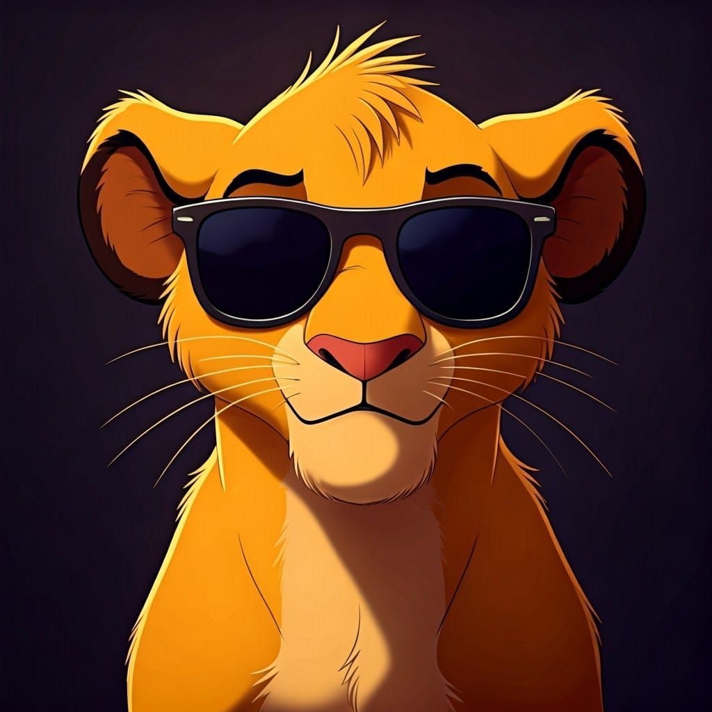 Simba with Sunglasses in Anime Style