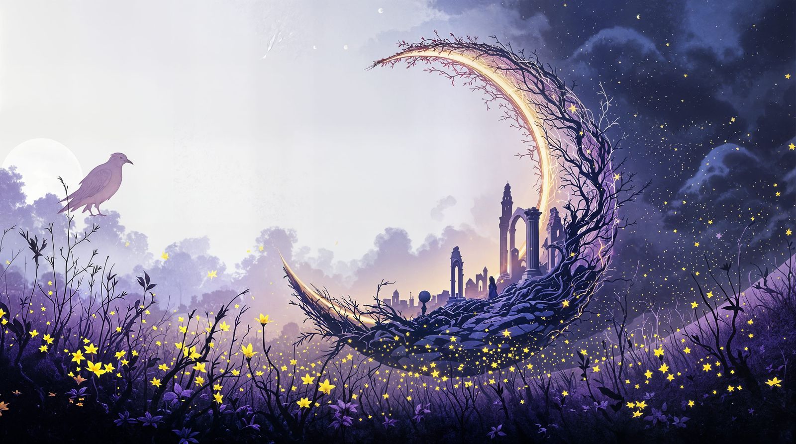 Surreal Moonlit Dreamscape in Darklight and Neon