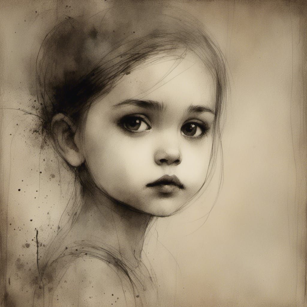 Girl Portrait in Charcoal and Ink Style