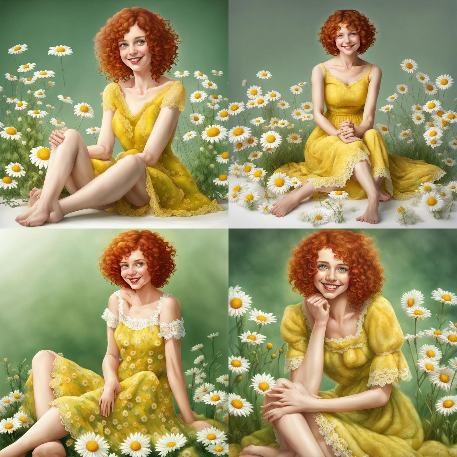Smiling Girl with Daisies in Airbrushed Digital Art