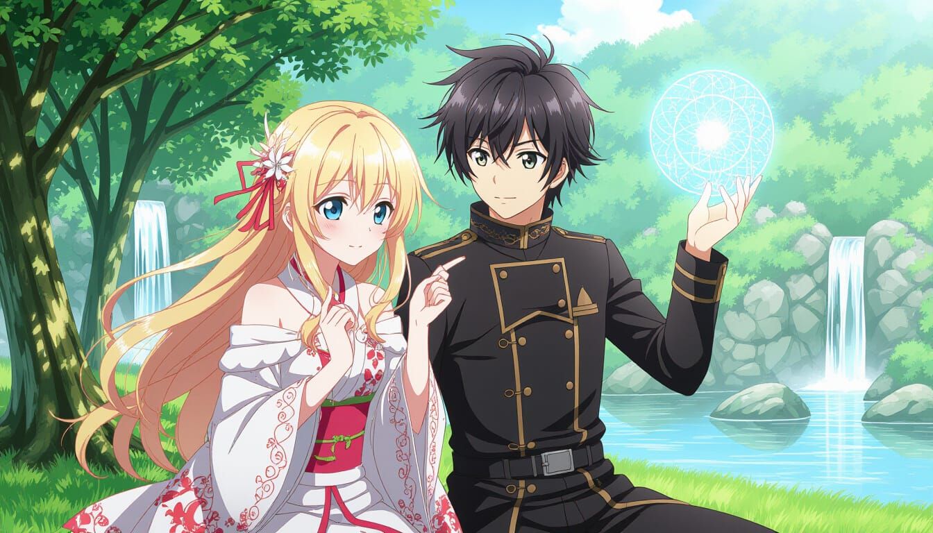 Couple with Magical Hairstyles in Nature