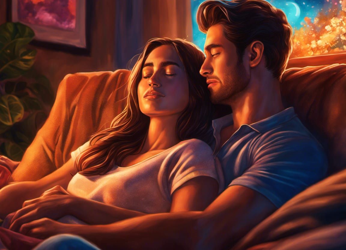 Cozy Couple Cuddling: Hyperrealistic Concept Art