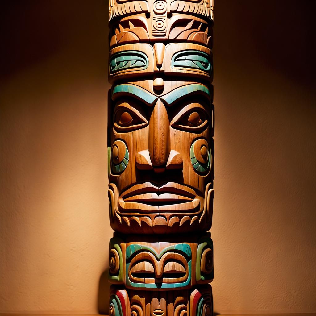 Ornate Hand-Carved Totem Pole in Traditional Style