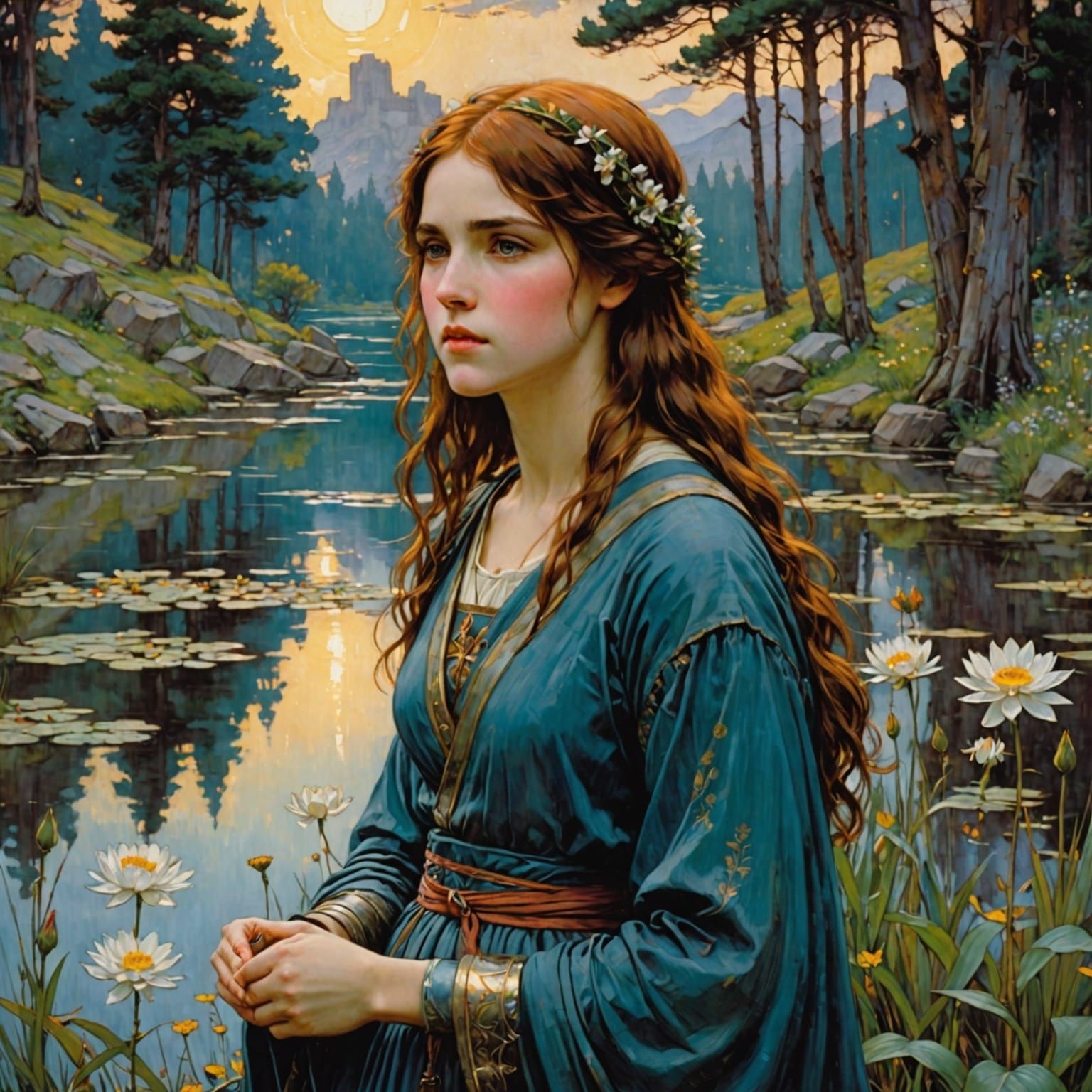 Fairytale Purity and Peace by a Luminous Pond