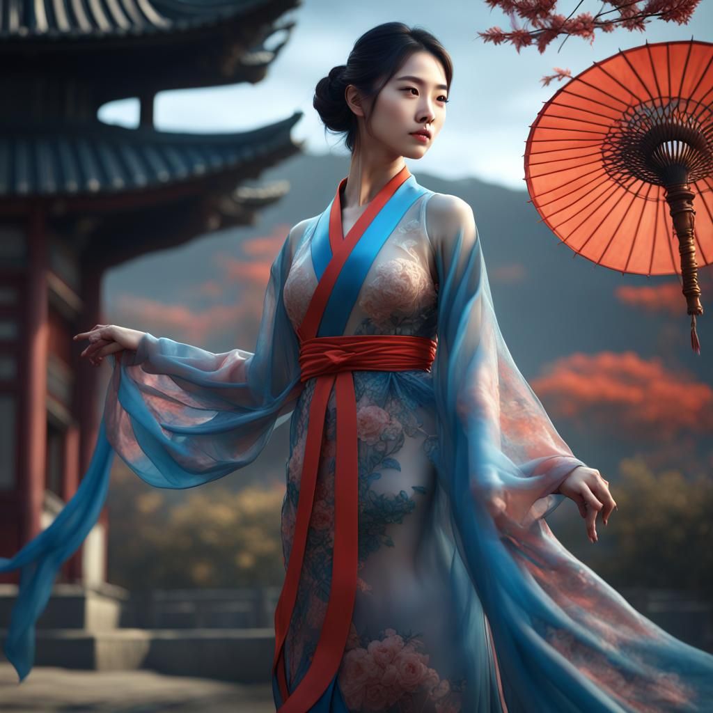 Korean Woman in Silk Robe, Fantasy Art