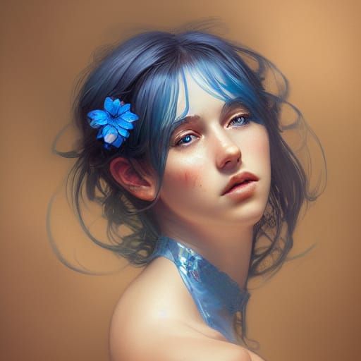 Bluebell Flower Girl Portrait in Digital Art Style