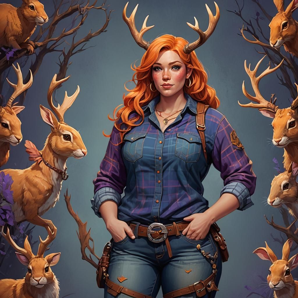 Fantasy Portrait of Curvy Woman with Antlers
