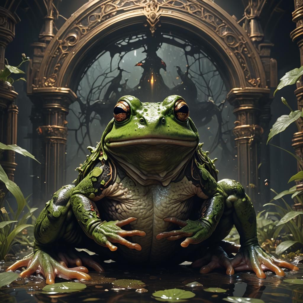 Intimidating Frog in Dark Fantasy Style