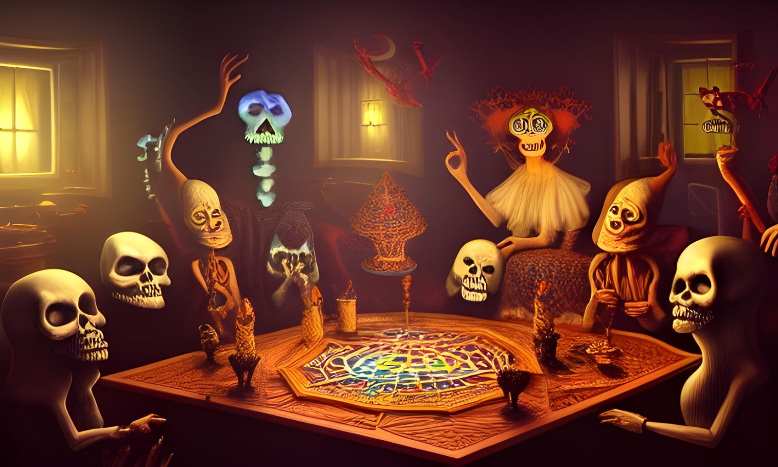 Elaborate Ouija Board Party in Photorealistic Style